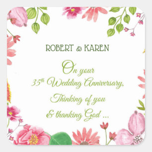 Relieuze bloemen voor 35-jarig huwelijksjubileum vierkante sticker