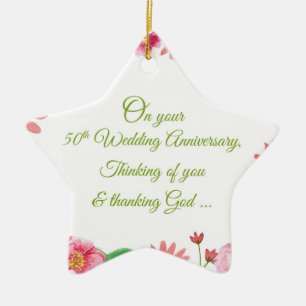 Relieuze bloemen voor 50-jarig huwelijksjubileum keramisch ornament