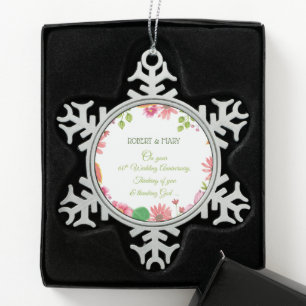 Relieuze bloemen voor 60-jarig huwelijksjubileum tin sneeuwvlok ornament