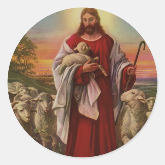 religie, Christus de kuddekudde Ronde Sticker (Voorkant)