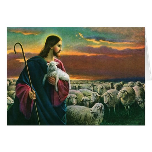  religie, Christus Good Shepherd met koppel (Voorkant Horizontaal)