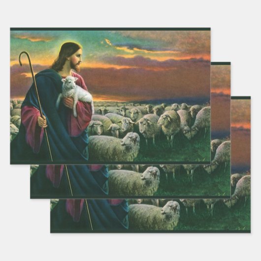  religie, Christus Good Shepherd met koppel Inpakpapier Vel (Set)