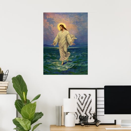  religie, Jezus Christus loopt op water Poster (Thuiskantoor)