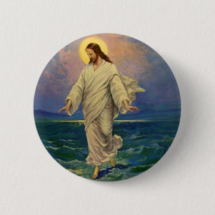 religie, Jezus Christus loopt op water Ronde Button 5,7 Cm