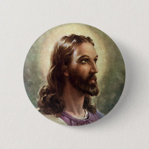 religie, Jezus Christus portret met Halo Ronde Button 5,7 Cm