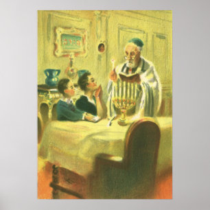 religie, jodendom, de Menorah verlicht Poster