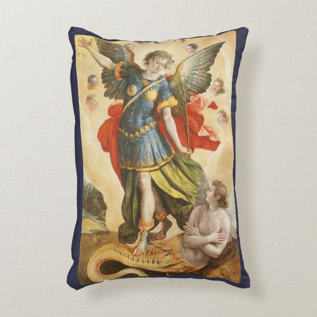  religie, Saint Michael Defeats Lucifer Accent Kussen (Voorkant(Verticaal))