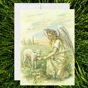  religie, Victoriaans paasengel met Lamb Feestdagen Kaart