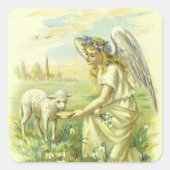  religie, Victoriaans paasengel met Lamb Vierkante Sticker (Voorkant)