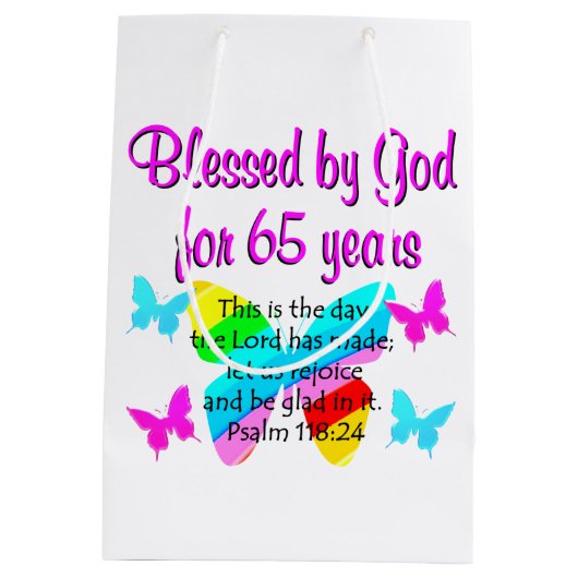 RELIGIEUS 65E VERJAARDAG VLINDER ONTWERP MEDIUM CADEAUZAKJE (Achterkant)