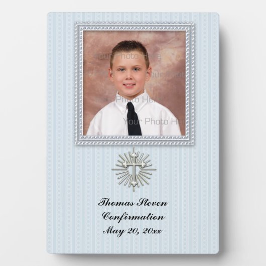 Religieus blauw Striped Plaque Fotoplaat (voorkant)