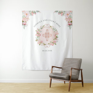 Religieus, Blozend, Perzik Roze Gouden Fotobackdro Wandkleed