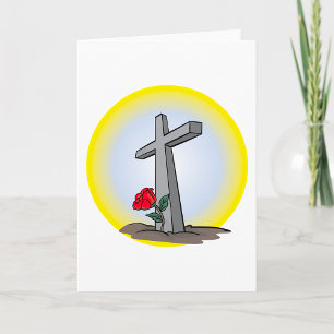 Religieus grafkruis met rode roos kaart