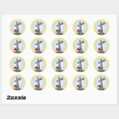 Religieus grafkruis met rode roos ronde sticker (Vel)