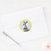 Religieus grafkruis met rode roos ronde sticker