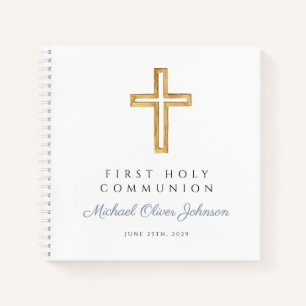 Religieus Kruis Blauwe Jongen Eerste Communie Gues Notitieboek