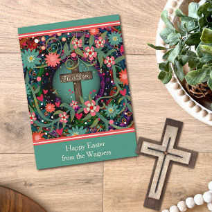 Religieus kruis Bloemen Gelukkig Pasen Hij is Verr Kaart
