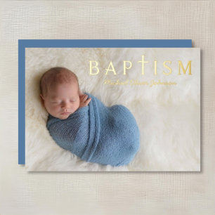 Religieus Kruis Jongen Doop Foto Goud Folie Uitnodiging