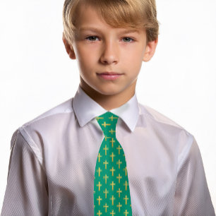 Religieus kruis smaragdgroen namaak goud communie  stropdas