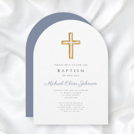 Religieus kruis Stofblauw Schrift Jongens Doop Kaart