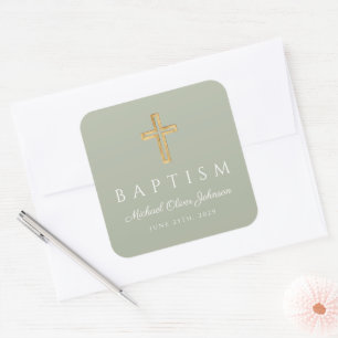 Religieus kruisblad Groene Baptisme Vierkante Sticker