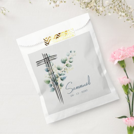 Religieus Modern Botanisch Blauw Kruis Bedankzakje (Gezegeld)