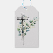 Religieus Modern Botanisch Jongen Blauw Kruis Cadeaulabel (Achterkant)