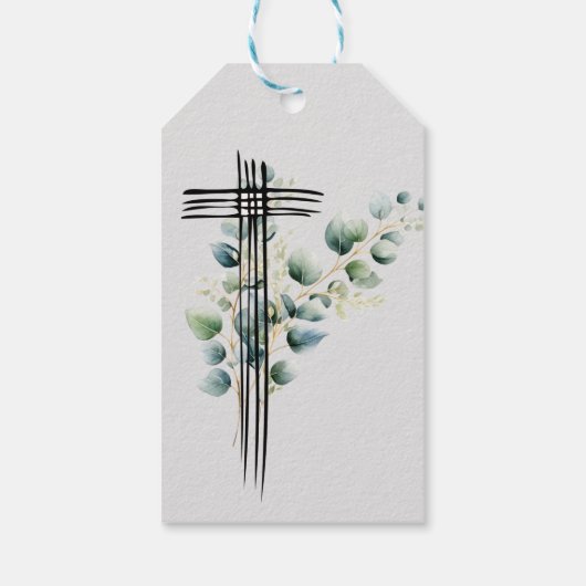 Religieus Modern Botanisch Jongen Blauw Kruis Cadeaulabel (Achterkant)