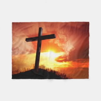 Religieus Paaskruis bij zonsondergang Fleece Deken