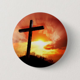 Religieus paaskruis op zonsondergang ronde button 5,7 cm