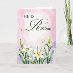Religieus Pasen Hij Is Opgewekt Lelies Aquarel Kaart