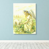 Religieus Pasen Victoriaans Engel met Lam Canvas Afdruk (Insitu (Houten vloer))