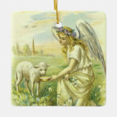  Religieus Pasen Victoriaans Engel met Lam Keramisch Ornament (Voorkant)