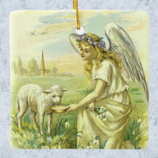  Religieus Pasen Victoriaans Engel met Lam Keramisch Ornament