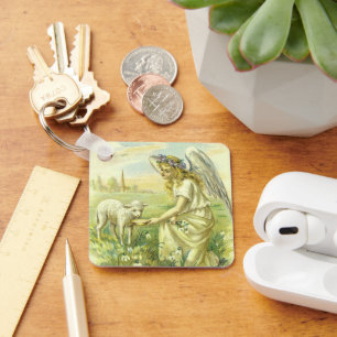  Religieus Pasen Victoriaans Engel met Lam Sleutelhanger