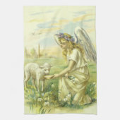 Religieus Pasen Victoriaans Engel met Lam Theedoek (Verticaal)