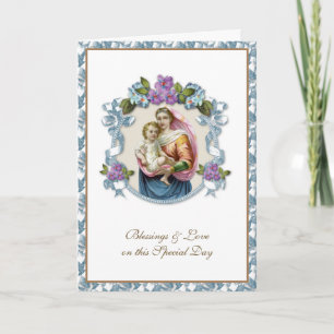 Religieus Vintage Maria Jezus Bloemen Kaart
