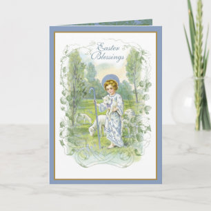 Religieus Vintage Pasen Jezus met Lammeren Feestdagen Kaart