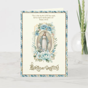 Religieux Anniversaire Bleu Floral Vierge Marie
