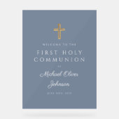 Religieux Dusty Blue Boy First Communion Bienvenue (Recto)