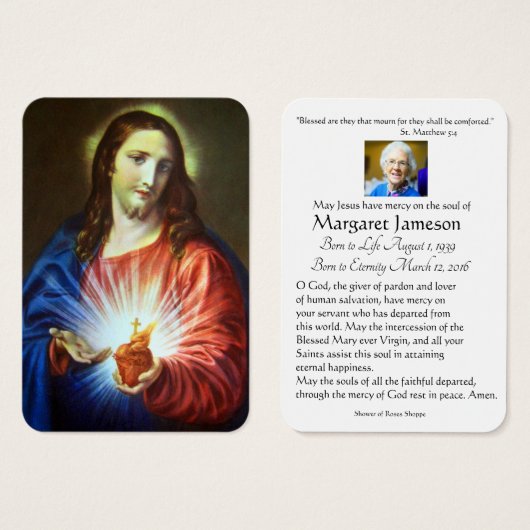 Religieux Jésus Coeur funéraire Prière commémorati (Devant & derrière)