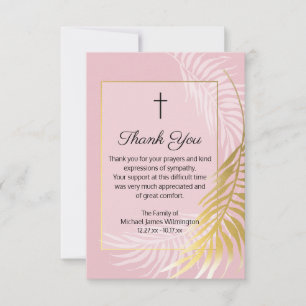 Religieux Pink Palm Funeral Merci Note Card