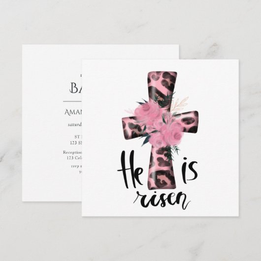 Religieux Rose Girly Christian Baptism Invitation (Devant / Derrière)