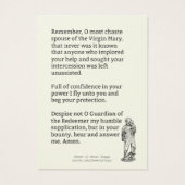 Religieux Saint Joseph Mémorare Prière Carte Saint (Dos)