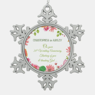 Religieuze 20e bruiloft Jubileum bloemen Tin Sneeuwvlok Ornament