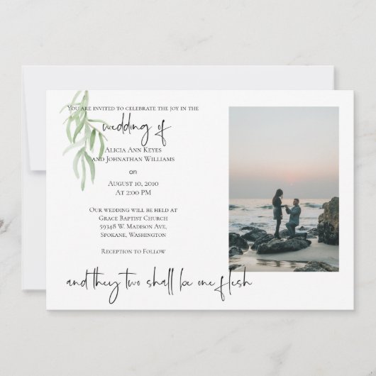 Religieuze 2 Foto Wedding Invitation Olive Branch Save The Date (Voorkant)