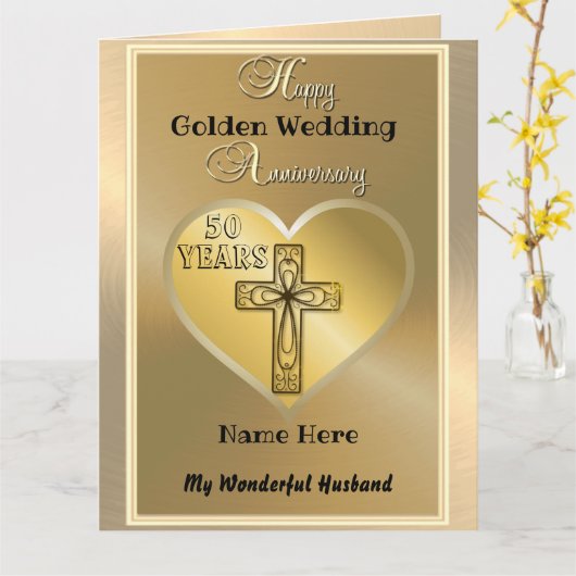 Religieuze 50e Golden Jubileum Kaart Husband (Gele Bloem)