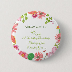 Religieuze 75e Jubileum-bloemen Ronde Button 5,7 Cm