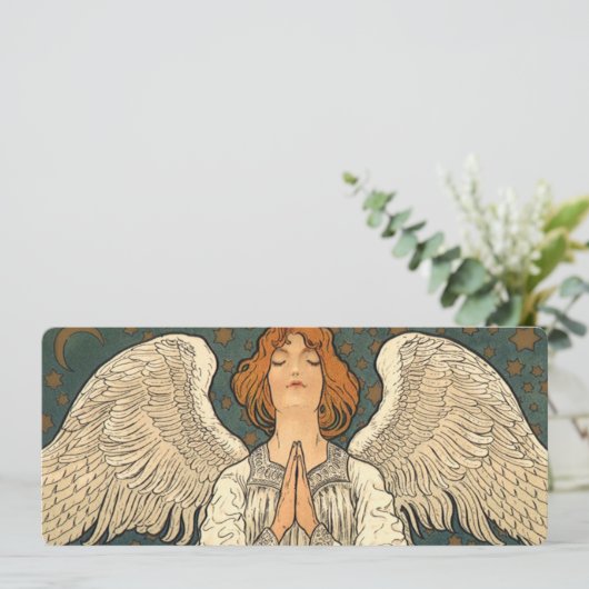 Religieuze Angel die bidt met goudsterren Kaart (Staand voorkant)