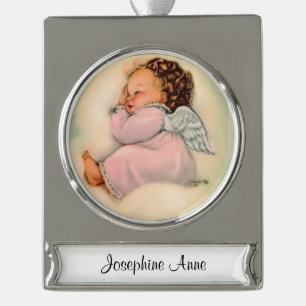 Religieuze Baby Girl Angel Sleeping Verzilverd Banner Ornament